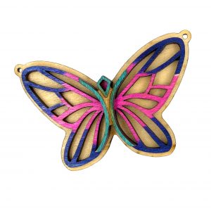 Butterfly Man Effigy layered wood and colored acrylic